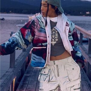 Free People New Hit The Sloped Printed Fleece Jacket Twilight Forest Combo